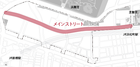 メインストリートの位置を示すキーマップ